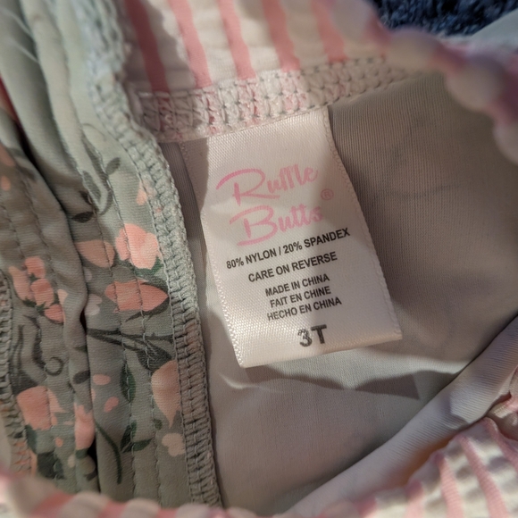 Ruffle Butts Floral Long Sleeve Swimsuit - Green and Pink - Picture 3 of 3
